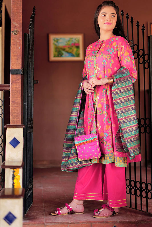 Picture of Senorita - GBD-02320 | Shocking Pink & Multicolor | Casual 3 Piece Suit  | Cotton Gold Printed Lawn - Available at Raja Sahib