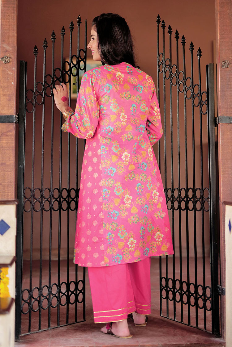 Picture of Senorita - GBD-02320 | Shocking Pink & Multicolor | Casual 3 Piece Suit  | Cotton Gold Printed Lawn - Available at Raja Sahib