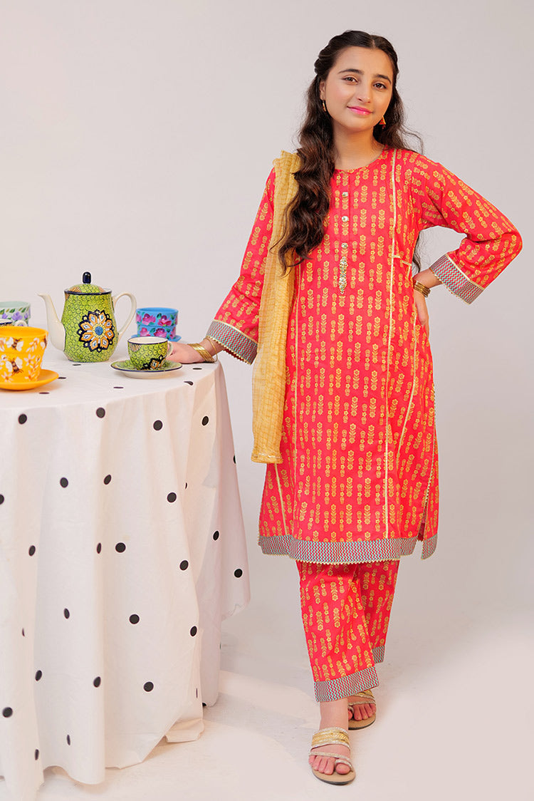 Picture of Senorita - GBC-02528 | Red & Gold | Casual Plus 3 Piece Suit  | Cotton Gold Print Lawn - Available at Raja Sahib