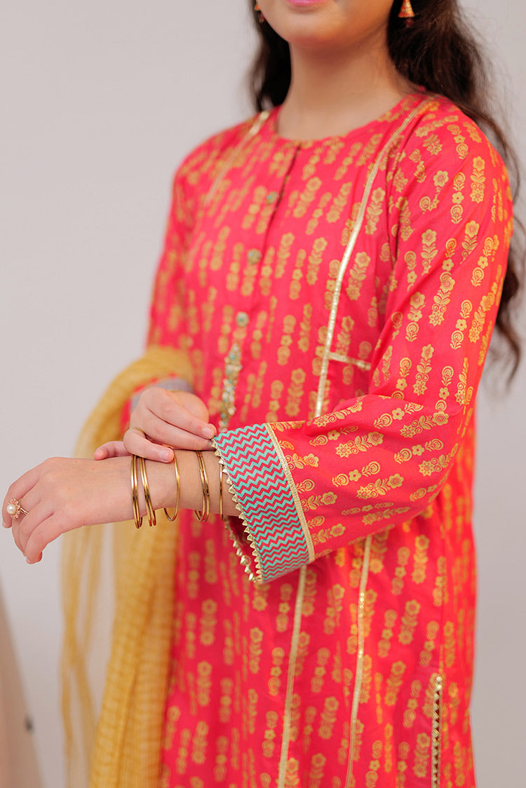 Picture of Senorita - GBC-02528 | Red & Gold | Casual Plus 3 Piece Suit  | Cotton Gold Print Lawn - Available at Raja Sahib