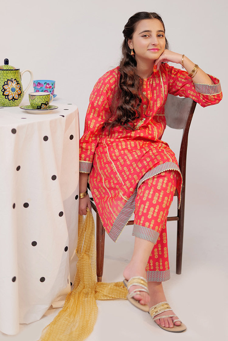 Picture of Senorita - GBC-02528 | Red & Gold | Casual Plus 3 Piece Suit  | Cotton Gold Print Lawn - Available at Raja Sahib