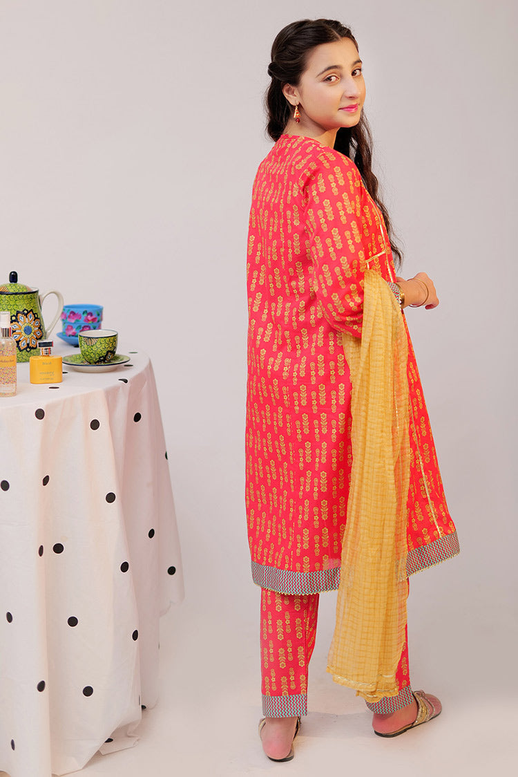 Picture of Senorita - GBC-02528 | Red & Gold | Casual Plus 3 Piece Suit  | Cotton Gold Print Lawn - Available at Raja Sahib