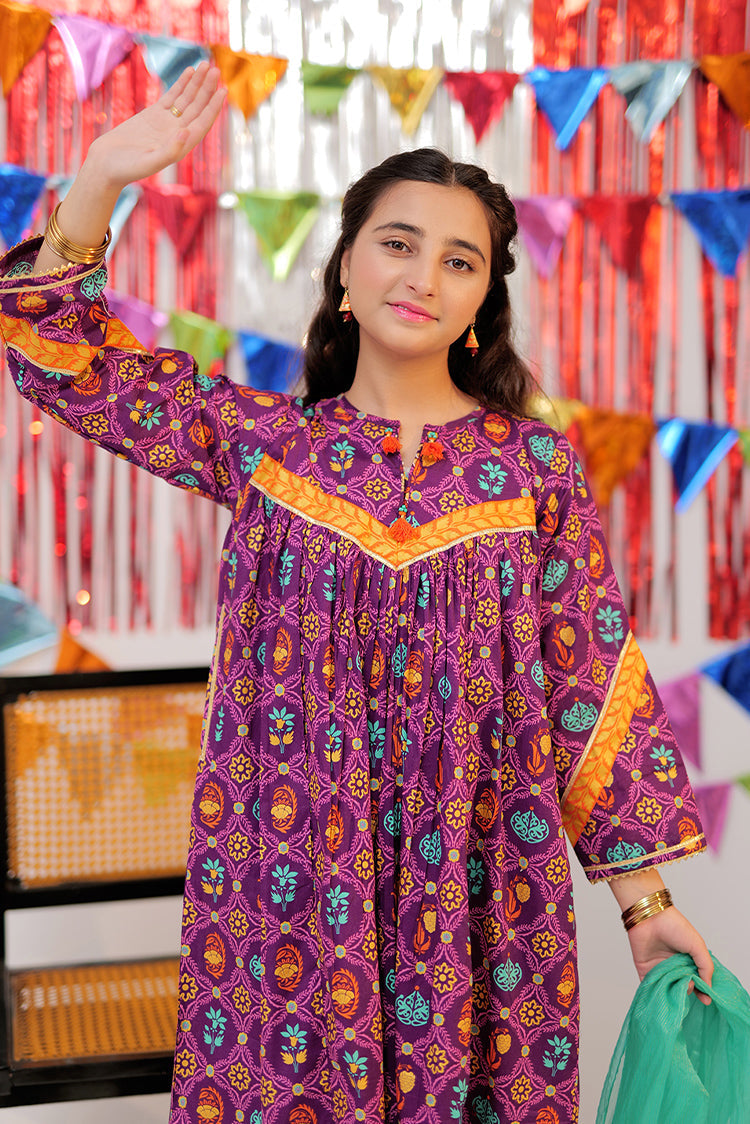 Picture of Senorita - GBD-02529 | Purple & Gold | Casual Plus 3 Piece Suit  | Cotton Gold Print Lawn - Available at Raja Sahib