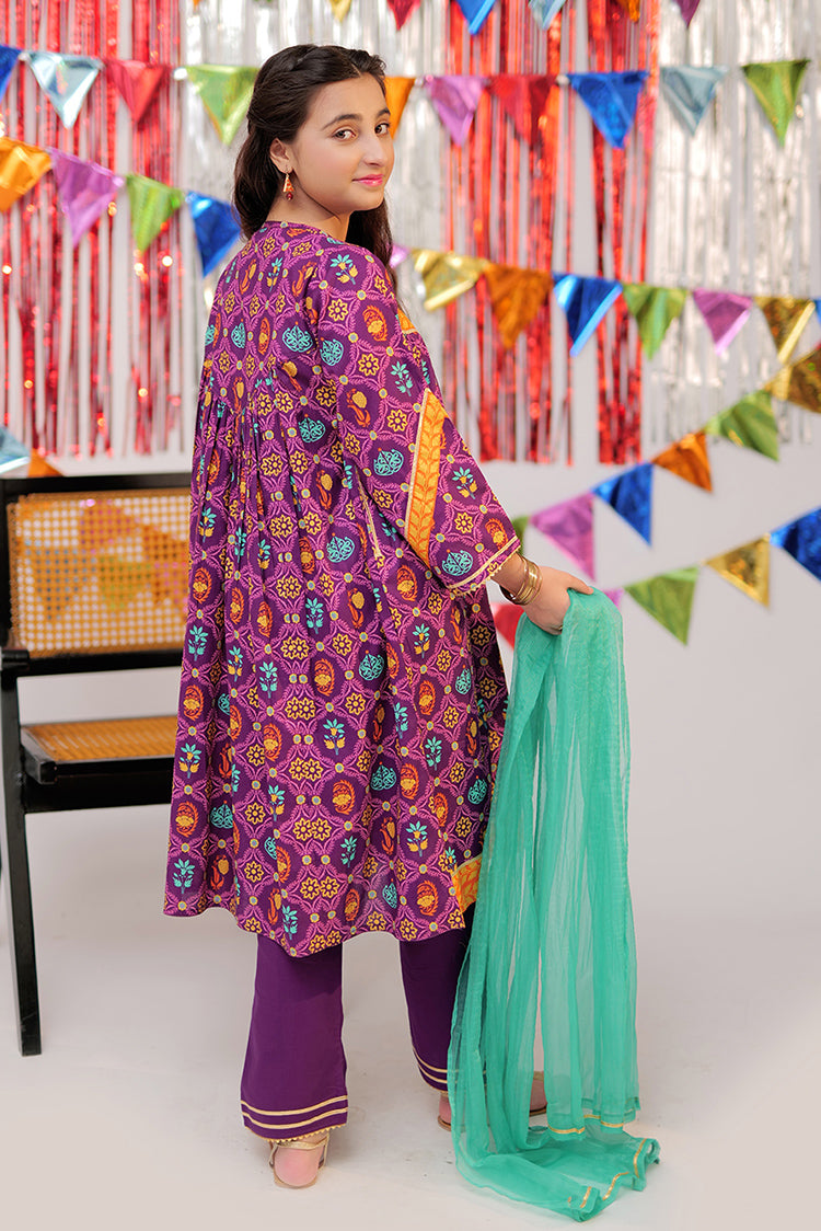 Picture of Senorita - GBD-02529 | Purple & Gold | Casual Plus 3 Piece Suit  | Cotton Gold Print Lawn - Available at Raja Sahib