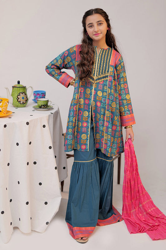 Picture of Senorita - GBD-02558 | Turquoise blue & Multicolor | Casual Plus 3 Piece Suit  | Cotton Gold Print Lawn - Available at Raja Sahib