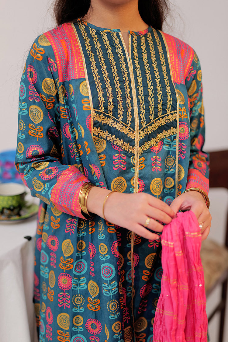 Picture of Senorita - GBD-02558 | Turquoise blue & Multicolor | Casual Plus 3 Piece Suit  | Cotton Gold Print Lawn - Available at Raja Sahib