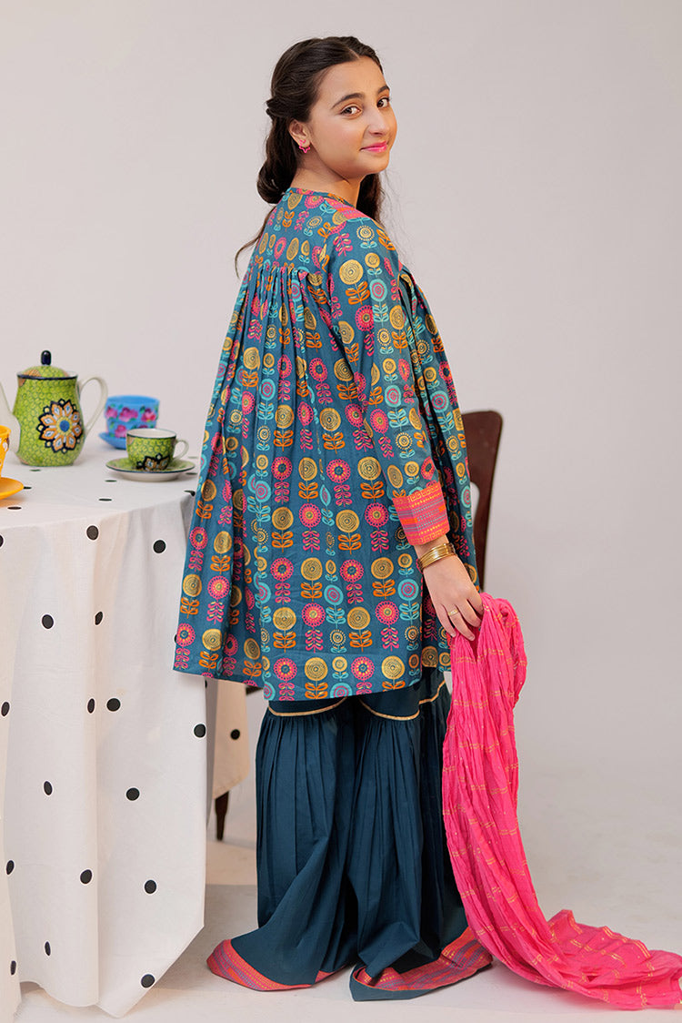 Picture of Senorita - GBD-02558 | Turquoise blue & Multicolor | Casual Plus 3 Piece Suit  | Cotton Gold Print Lawn - Available at Raja Sahib