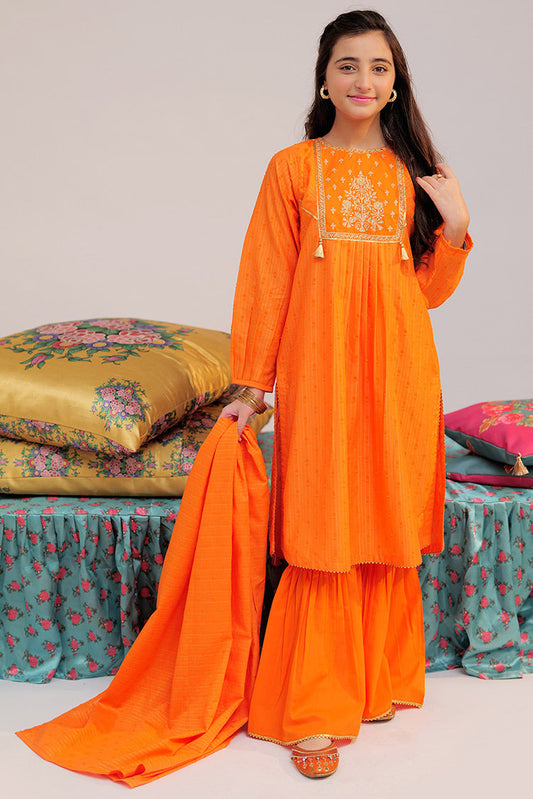 Picture of Senorita - GBD-02589 | Orange & Gold | Casual Plus 3 Piece Suit | Cotton Jacqurd Dobby - Available at Raja Sahib