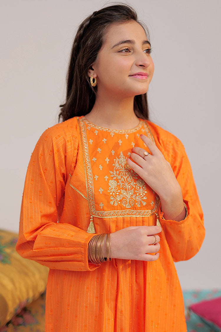 Picture of Senorita - GBD-02589 | Orange & Gold | Casual Plus 3 Piece Suit | Cotton Jacqurd Dobby - Available at Raja Sahib