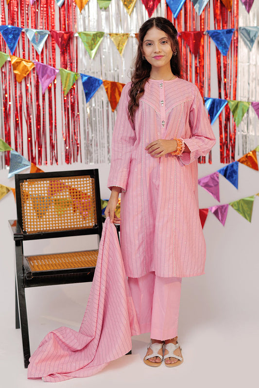 Picture of Senorita - GBD-02603 | Pink & Silver | Casual Plus 3 Piece Suit | Cotton Dobby Jacquard - Available at Raja Sahib