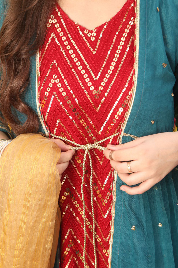 Picture of Senorita - GDD-01827 | Maroon & Golden | Formal 3 Piece Suit | Pure Banarsi Organza & Viscose - Available at Raja Sahib