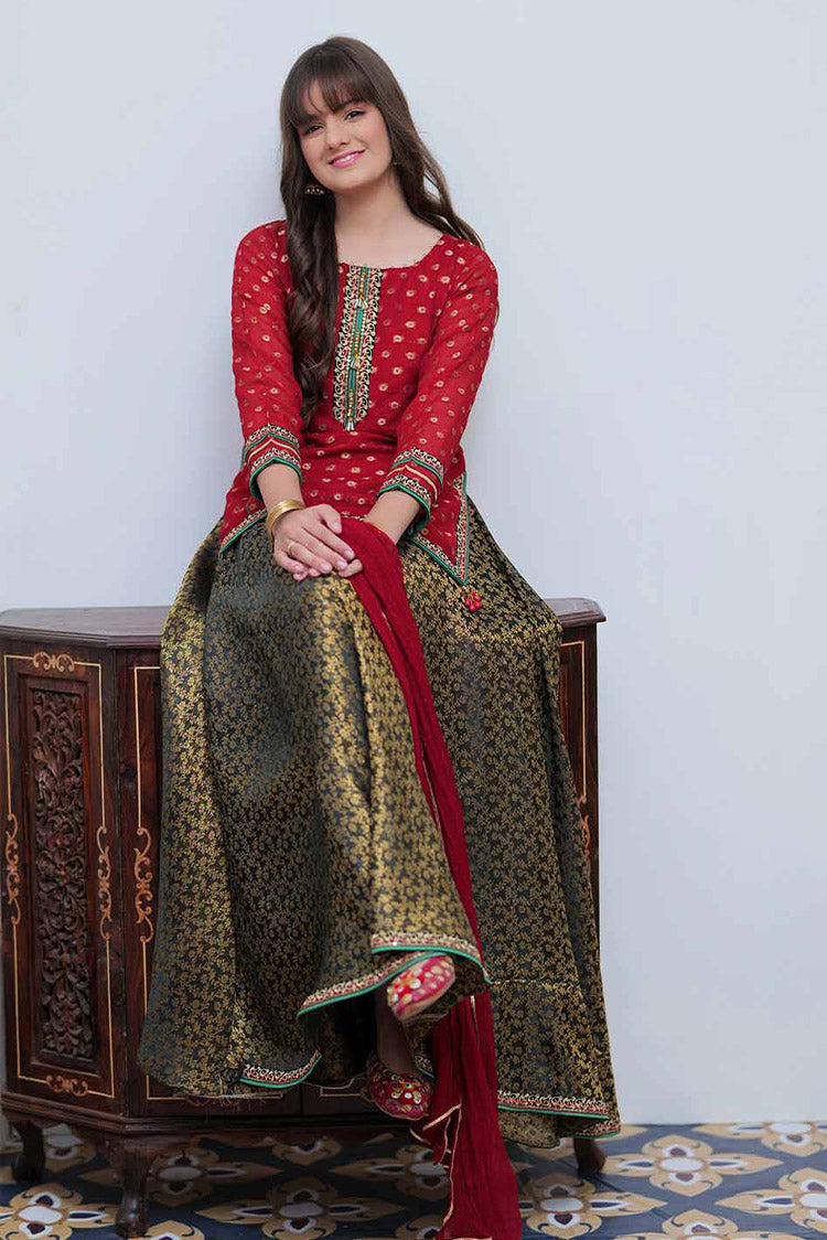 Picture of Senorita - GDD-02099 | Maroon & Black | Formal 3 Piece Suit | Banarsi Khaddi Jacquard - Available at Raja Sahib