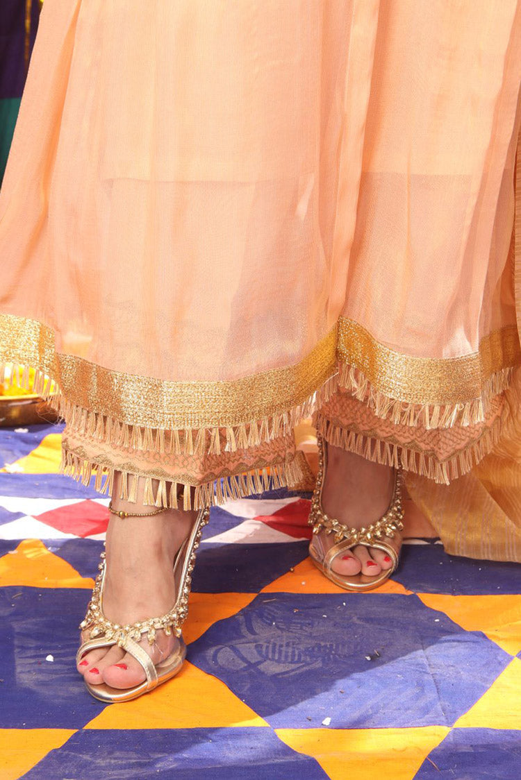Picture of Senorita - GDD-02100 | White & Golden | Formal 3 Piece Suit | Banarsi Khaddi Jacquard - Available at Raja Sahib