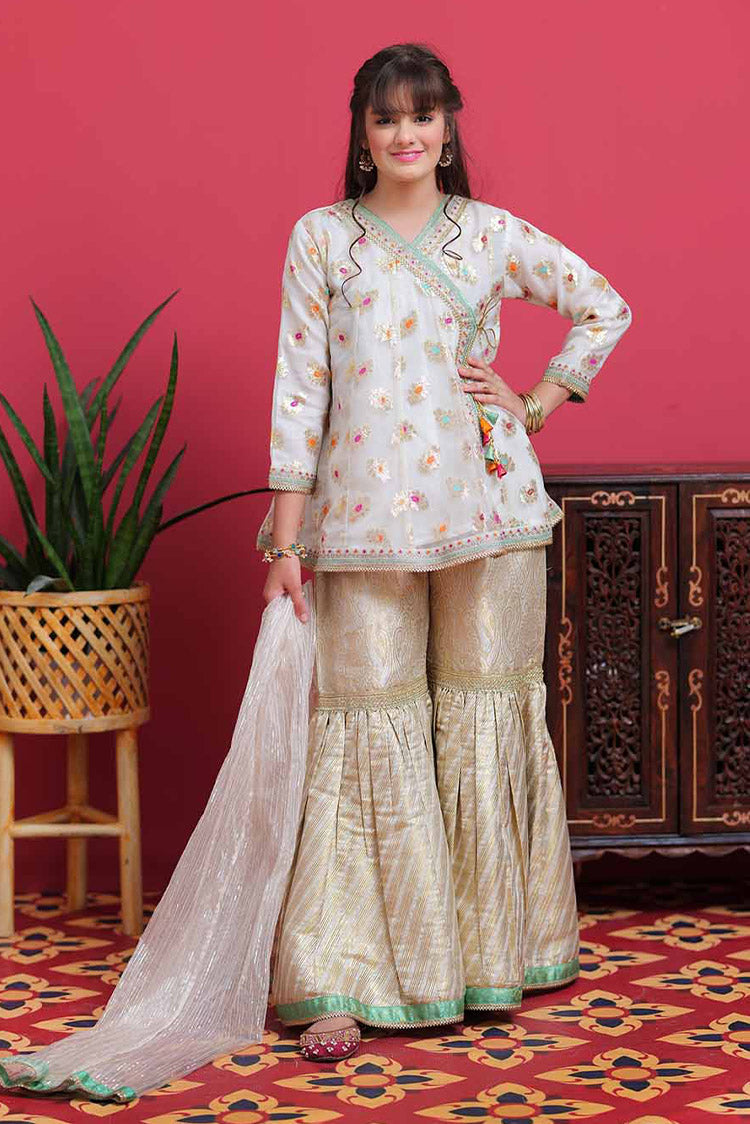 Picture of Senorita - GDD-02101 | White & Multicolor | Formal 3 Piece Suit | Banarsi Organza jacquard - Available at Raja Sahib
