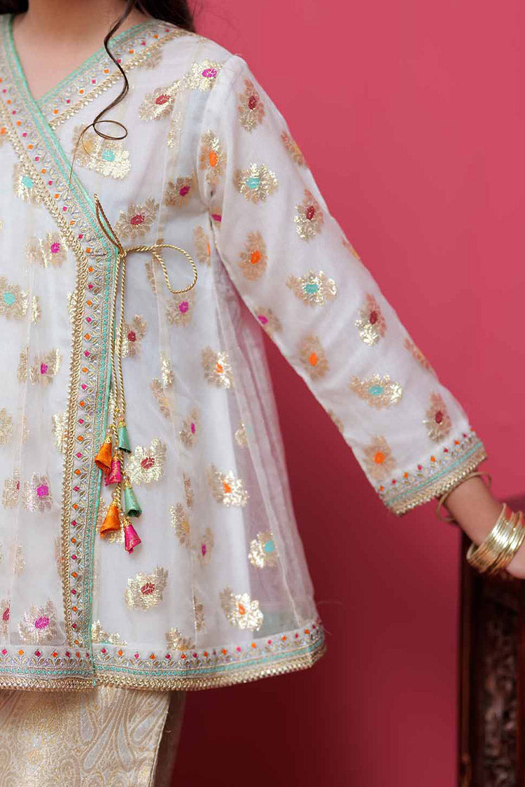Picture of Senorita - GDD-02101 | White & Multicolor | Formal 3 Piece Suit | Banarsi Organza jacquard - Available at Raja Sahib