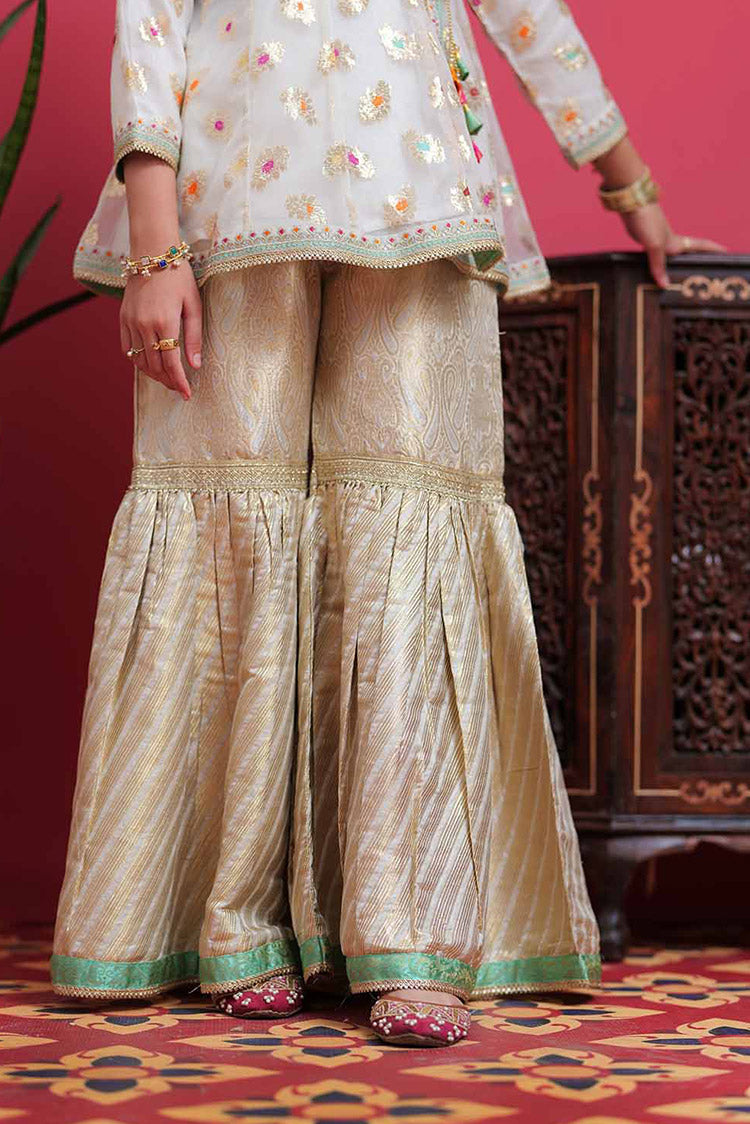 Picture of Senorita - GDD-02101 | White & Multicolor | Formal 3 Piece Suit | Banarsi Organza jacquard - Available at Raja Sahib