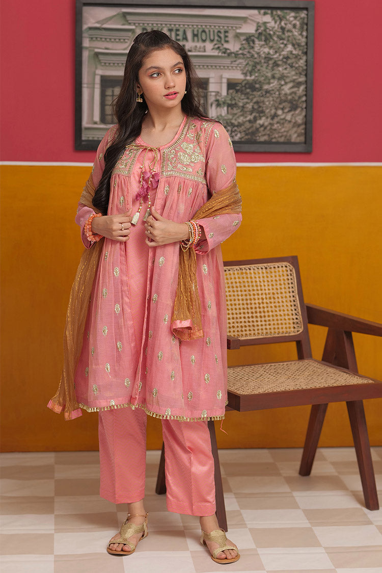 Picture of Senorita - GDD-02302 | T.Pink & Golden | Casual 3 Piece Suit  | Banarsi Masuri Fabric - Available at Raja Sahib