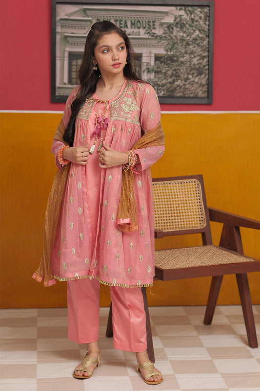 Picture of Senorita - GDD-02302 | T.Pink & Golden | Casual 3 Piece Suit  | Banarsi Masuri Fabric - Available at Raja Sahib