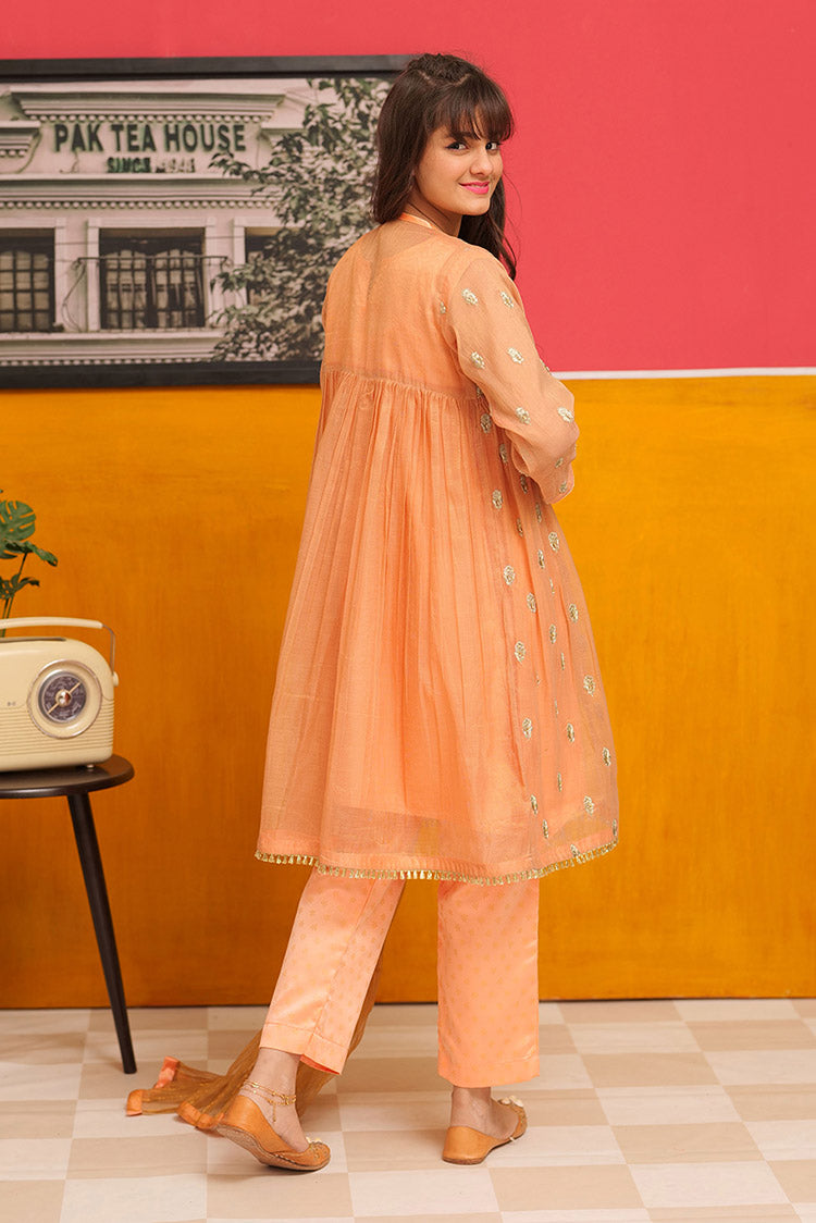 Picture of Senorita - GDD-02311 | Peach & Golden | Formal 3 Piece Suit | Banarsi Masuri Fabric - Available at Raja Sahib