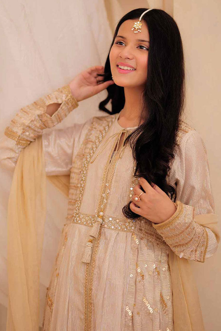 Picture of Senorita - GDD-02371 | Fawn & Multicolor | Formal  3 Piece Suit | Fancy Fabric Crinkle Multic Zari - Available at Raja Sahib