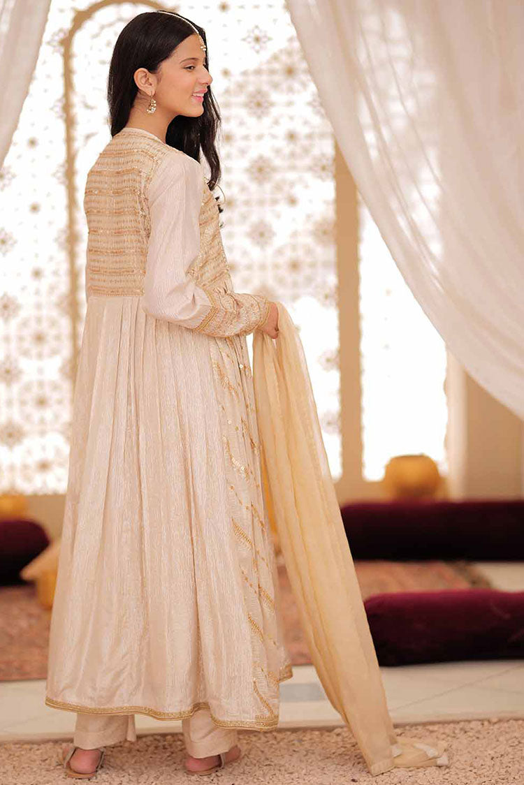Picture of Senorita - GDD-02371 | Fawn & Multicolor | Formal  3 Piece Suit | Fancy Fabric Crinkle Multic Zari - Available at Raja Sahib