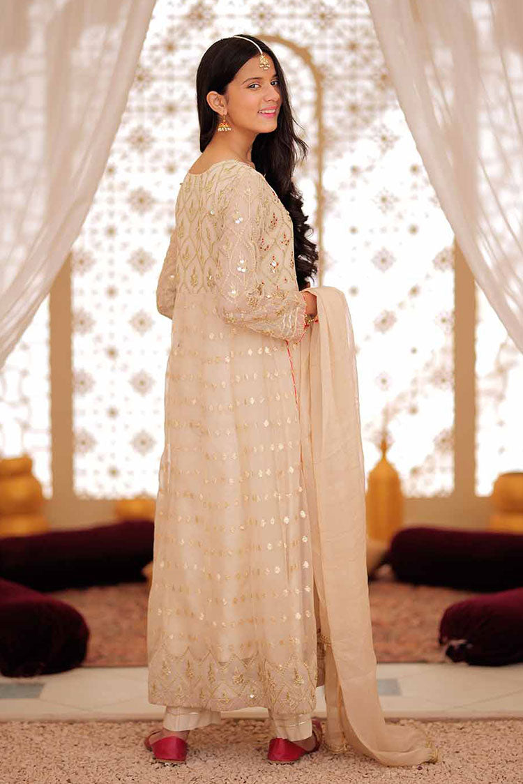 Picture of Senorita - GDD-02374 | Fawn & Golden | Formal 3 Piece Suit  | Organza Jacquard Crinkle Shafoon - Available at Raja Sahib
