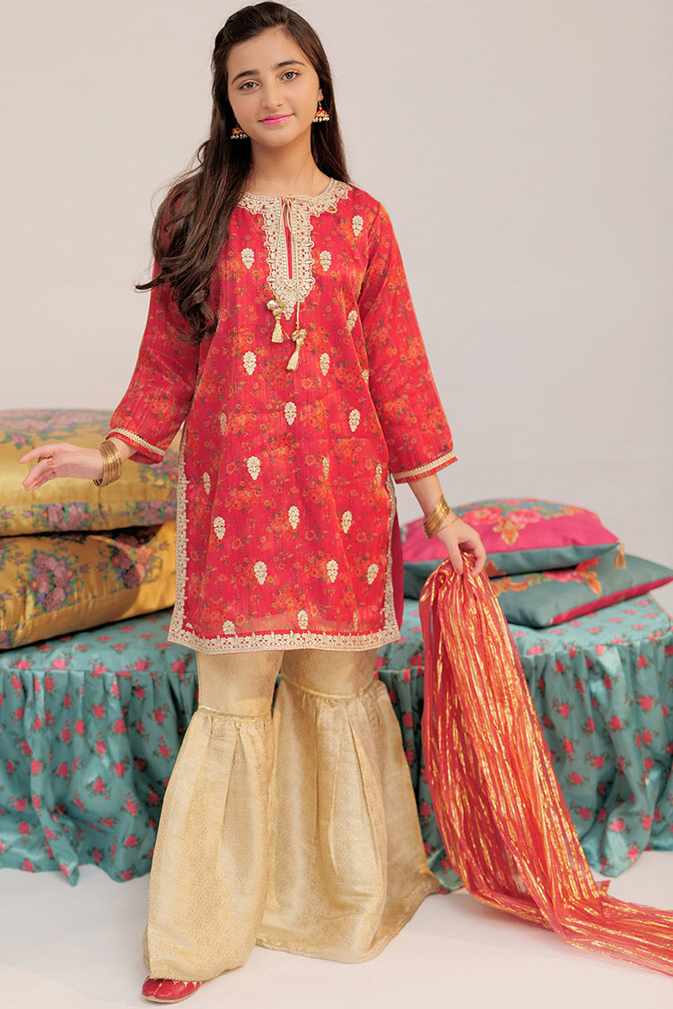 Picture of Senorita - GDD-02375 | Shocking Pink & Multicolor | Formal 3 Piece Suit | Banarsi Masuri - Available at Raja Sahib