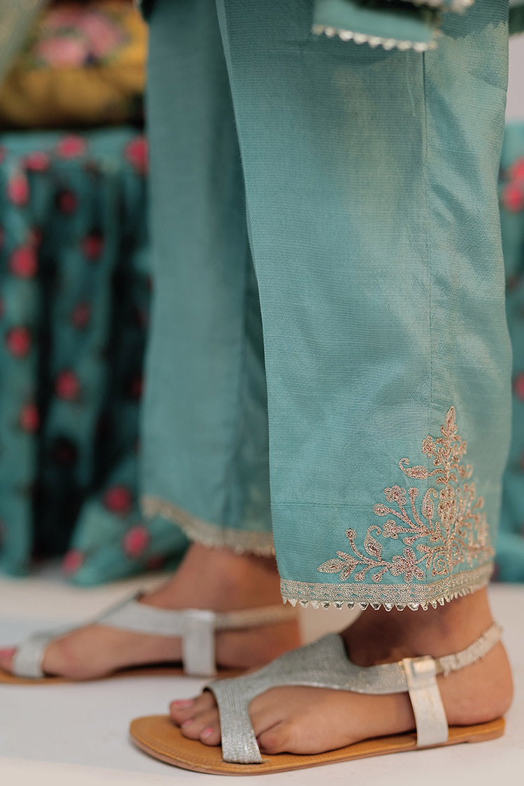 Picture of Senorita - GDD-02417 | Sea Green & Gold | Formal 3 Piece Suit | Polyester Chiffon - Available at Raja Sahib