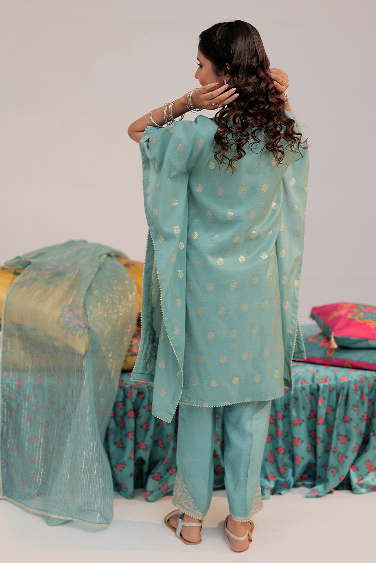 Picture of Senorita - GDD-02417 | Sea Green & Gold | Formal 3 Piece Suit | Polyester Chiffon - Available at Raja Sahib