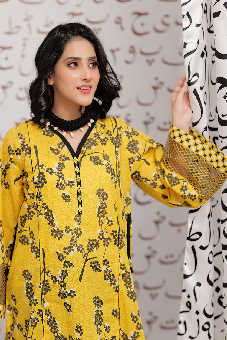 Picture of Senorita - LAA-02163 | Yellow& Black | Casual Kurta  | Cotton Lawn Print - Available at Raja Sahib