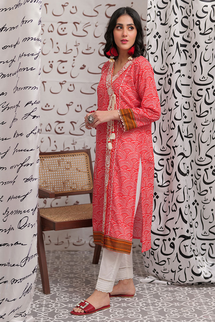 Picture of Senorita - LAA-02188 | Peach & White | Casual Kurta  | Cotton Lawn Print - Available at Raja Sahib
