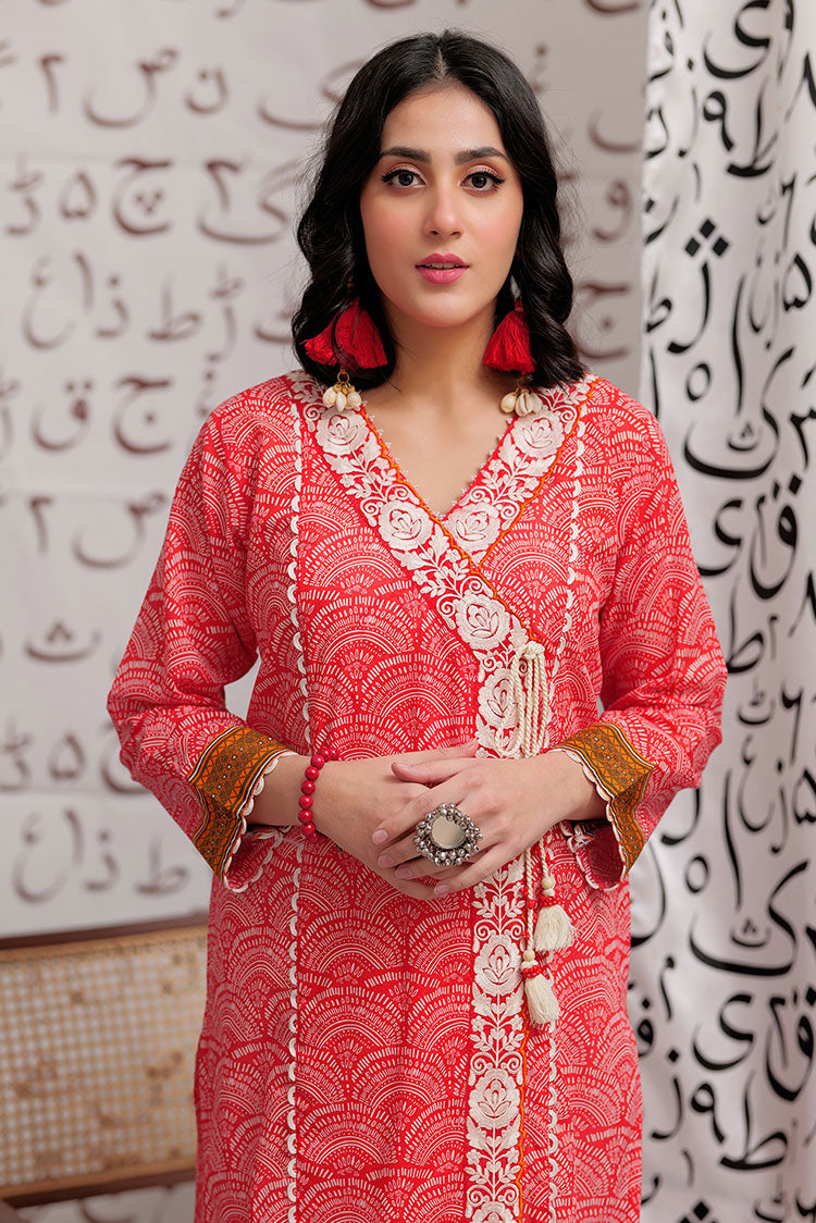 Picture of Senorita - LAA-02188 | Peach & White | Casual Kurta  | Cotton Lawn Print - Available at Raja Sahib