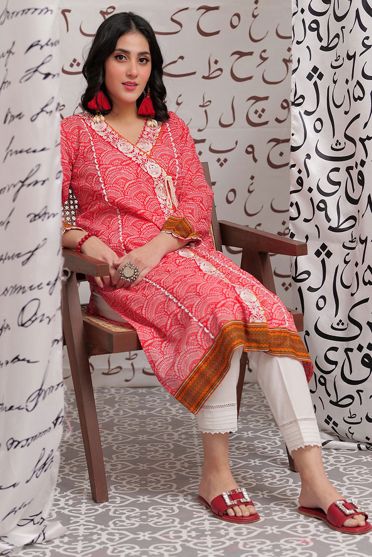 Picture of Senorita - LAA-02188 | Peach & White | Casual Kurta  | Cotton Lawn Print - Available at Raja Sahib