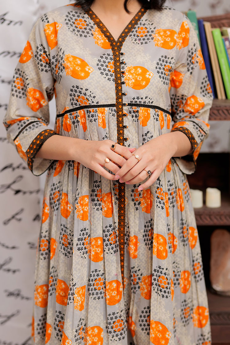 Picture of Senorita - LAA-02189 | Grey & Multicolor | Casual Kurta | Cotton Lawn Print - Available at Raja Sahib