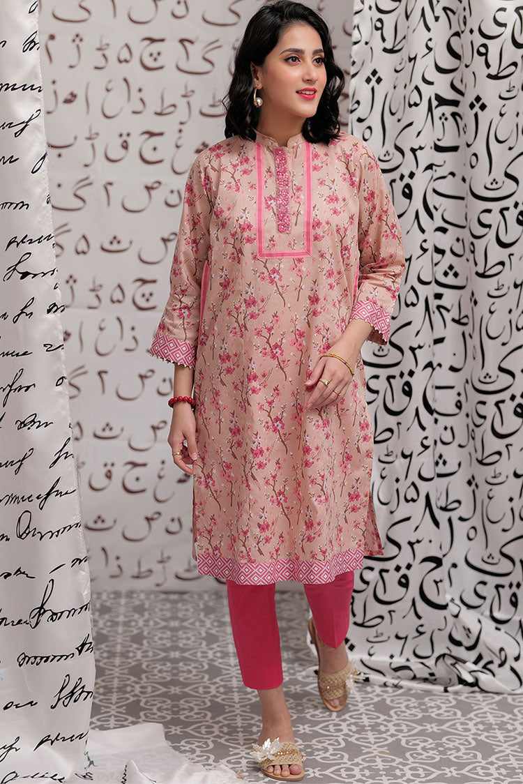 Picture of Senorita - LAA-02199 | Peach & Multicolor | Casual Kurta | Cotton Lawn Print - Available at Raja Sahib
