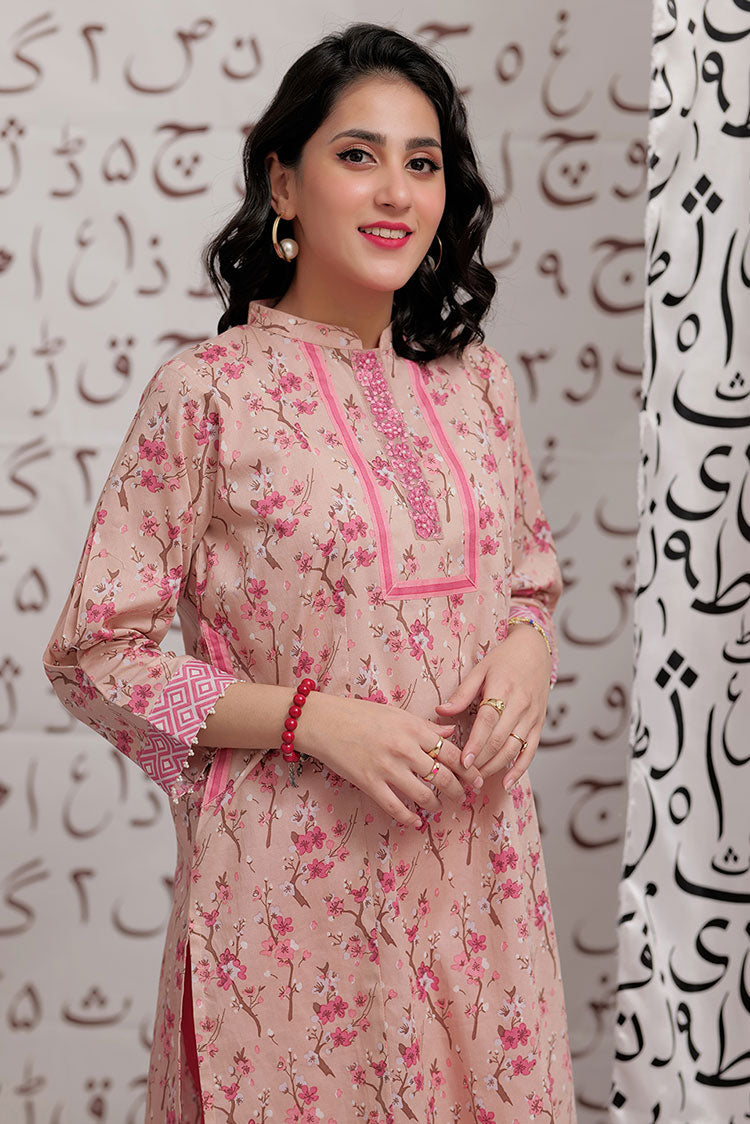 Picture of Senorita - LAA-02199 | Peach & Multicolor | Casual Kurta | Cotton Lawn Print - Available at Raja Sahib