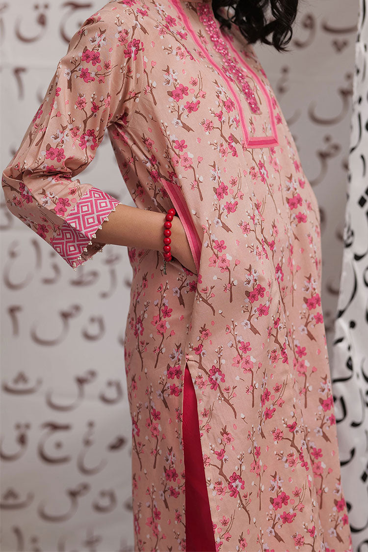 Picture of Senorita - LAA-02199 | Peach & Multicolor | Casual Kurta | Cotton Lawn Print - Available at Raja Sahib