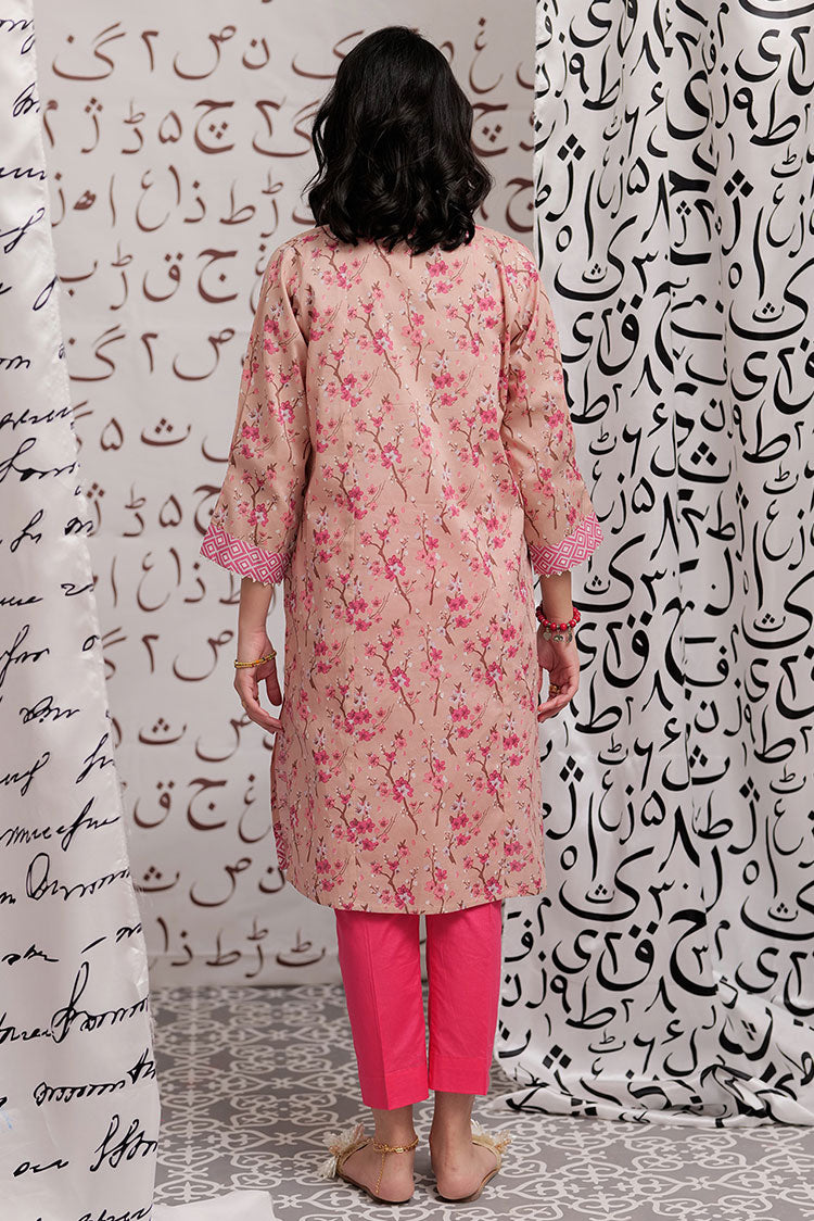 Picture of Senorita - LAA-02199 | Peach & Multicolor | Casual Kurta | Cotton Lawn Print - Available at Raja Sahib