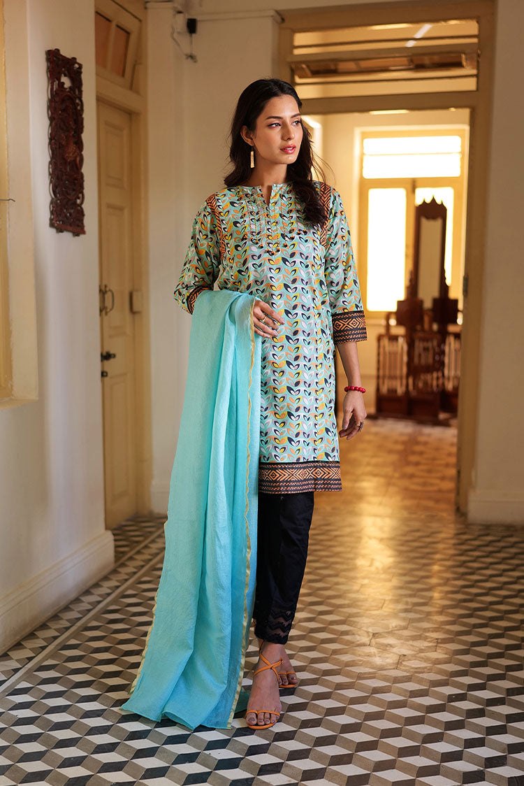 Picture of Senorita - LAB-02160 | Sea Green & Multicolor | Casual 2 Piece Suit  | Cotton  Lawn Print - Available at Raja Sahib