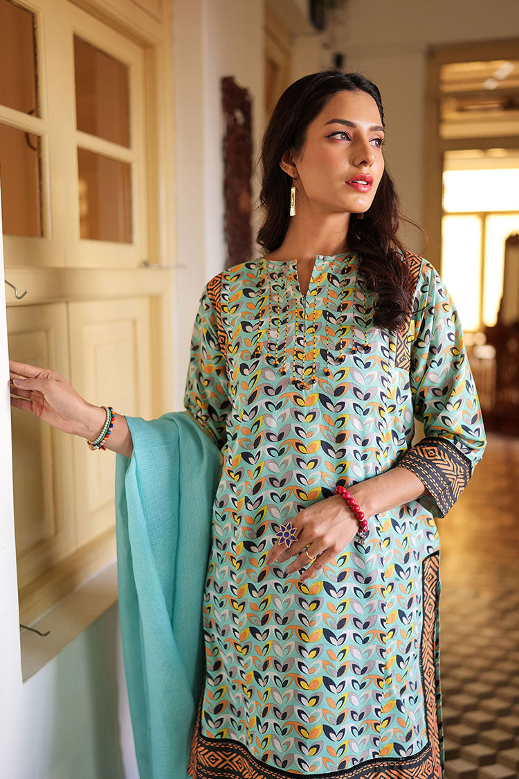 Picture of Senorita - LAB-02160 | Sea Green & Multicolor | Casual 2 Piece Suit  | Cotton  Lawn Print - Available at Raja Sahib