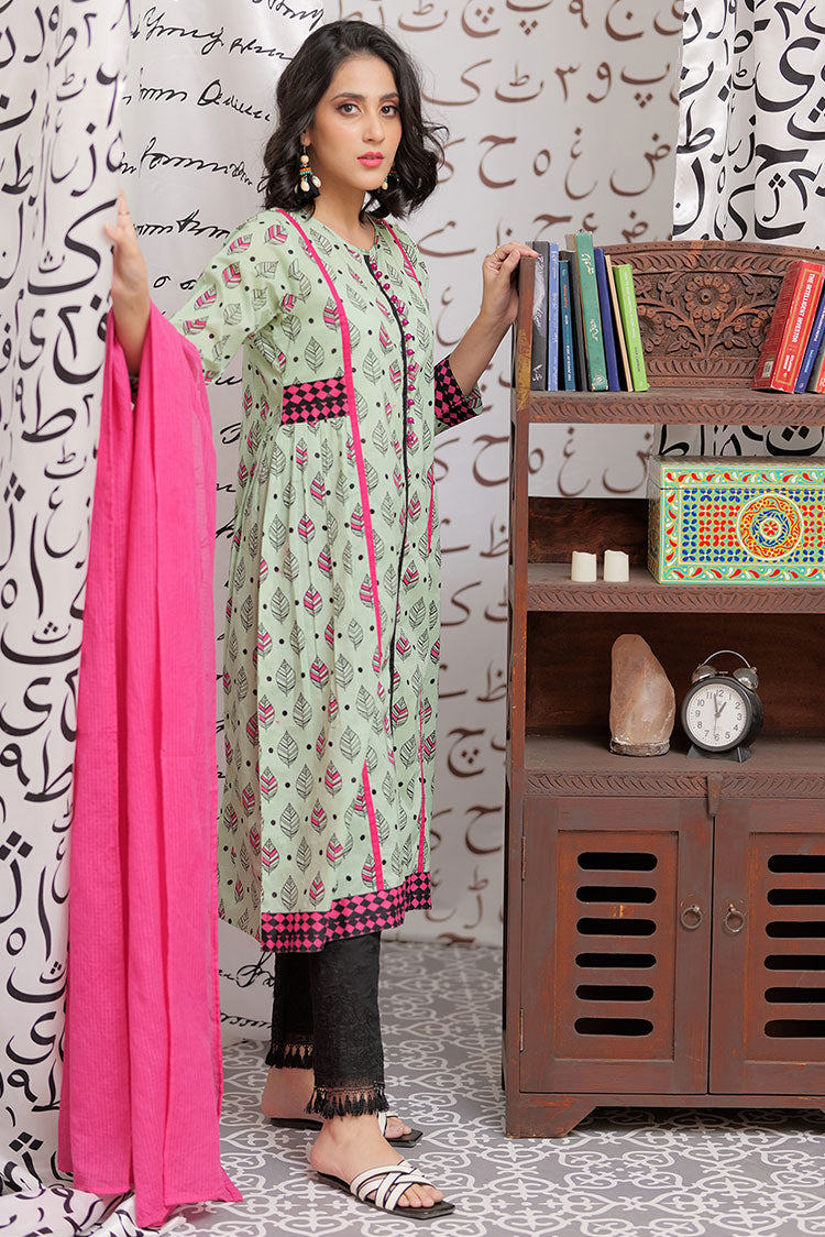 Picture of Senorita - LAB-02162 | Light Green & Multicolor | Casual 2 Piece Suit  | Cotton Lawn Print - Available at Raja Sahib