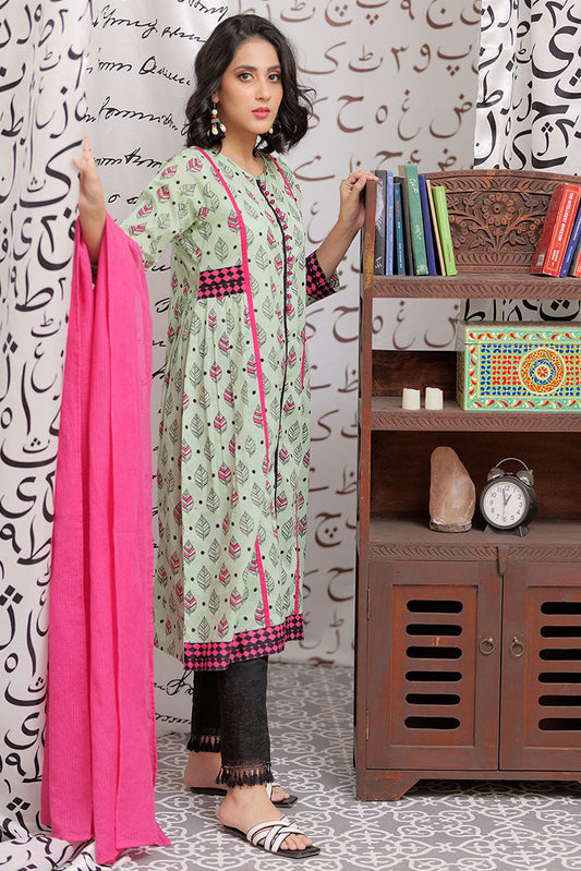 Picture of Senorita - LAB-02162 | Light Green & Multicolor | Casual 2 Piece Suit  | Cotton Lawn Print - Available at Raja Sahib