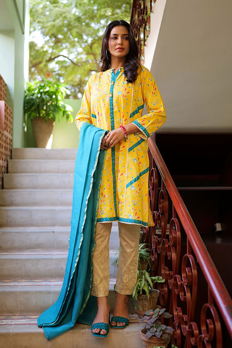 Picture of Senorita - LAB-02186 | Yellow & Multicolor | Casual 2 Piece Suit | Cotton Lawn Print - Available at Raja Sahib