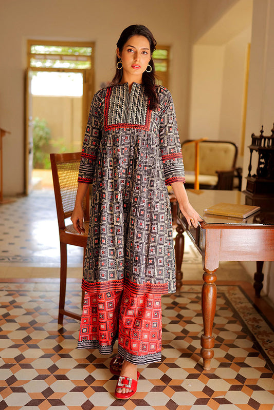 Picture of Senorita - LAC-02165 | Black & Red | Casual 2 Piece Suit  | Cotton Lawn Print - Available at Raja Sahib