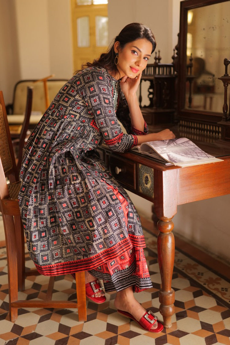 Picture of Senorita - LAC-02165 | Black & Red | Casual 2 Piece Suit  | Cotton Lawn Print - Available at Raja Sahib