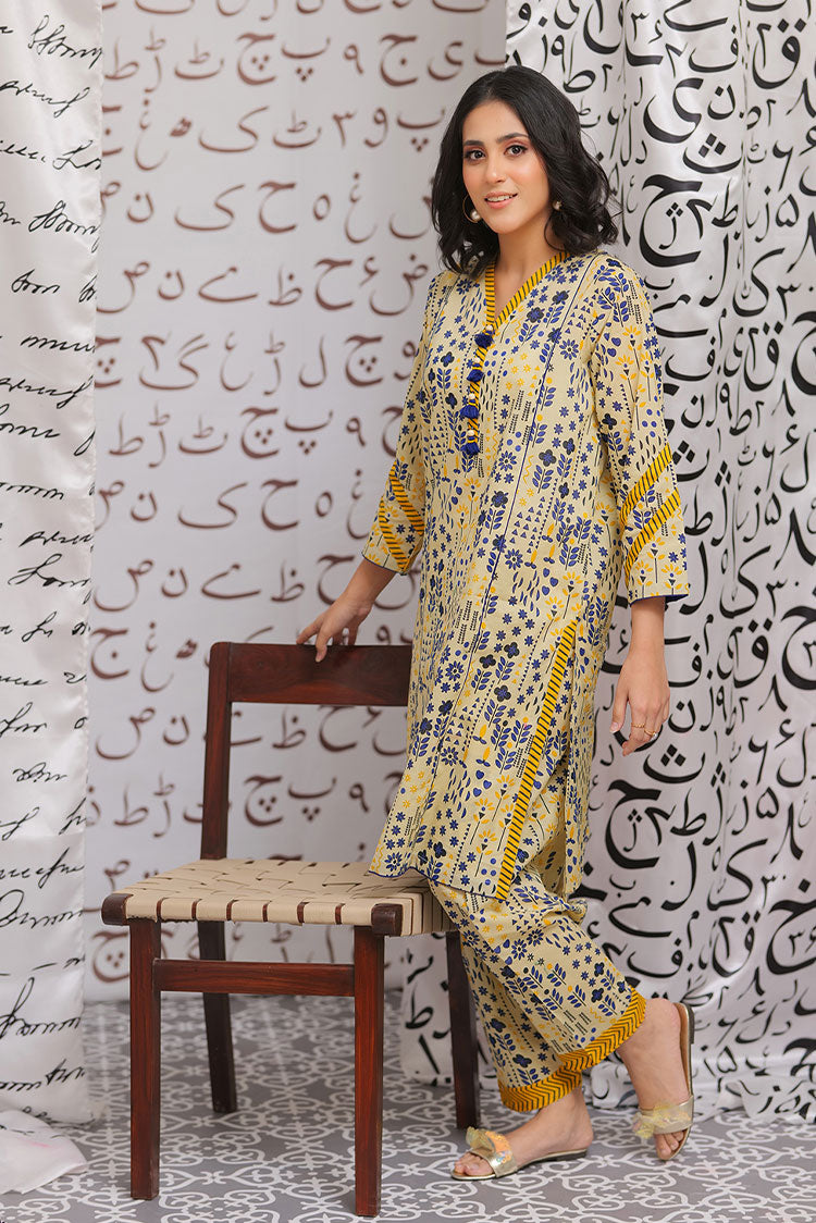 Picture of Senorita - LAC-02184 | Yellow & Multicolor | Casual 2 Piece Suit | Cotton Lawn Print - Available at Raja Sahib