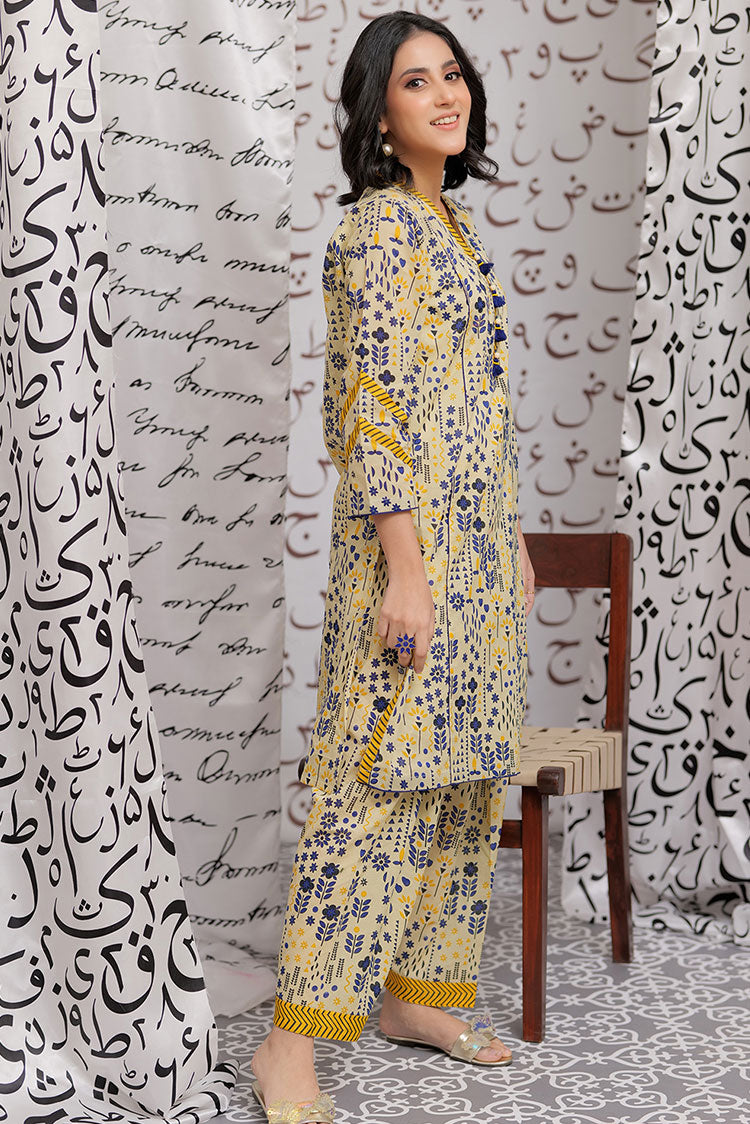 Picture of Senorita - LAC-02184 | Yellow & Multicolor | Casual 2 Piece Suit | Cotton Lawn Print - Available at Raja Sahib