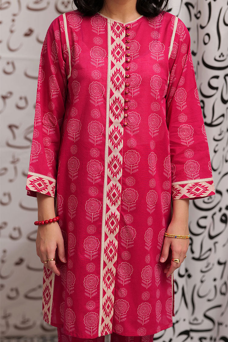 Picture of Senorita - LAC-02250 | Shocking Pink | Casual 2 Piece Suit  | Cotton Lawn Print - Available at Raja Sahib