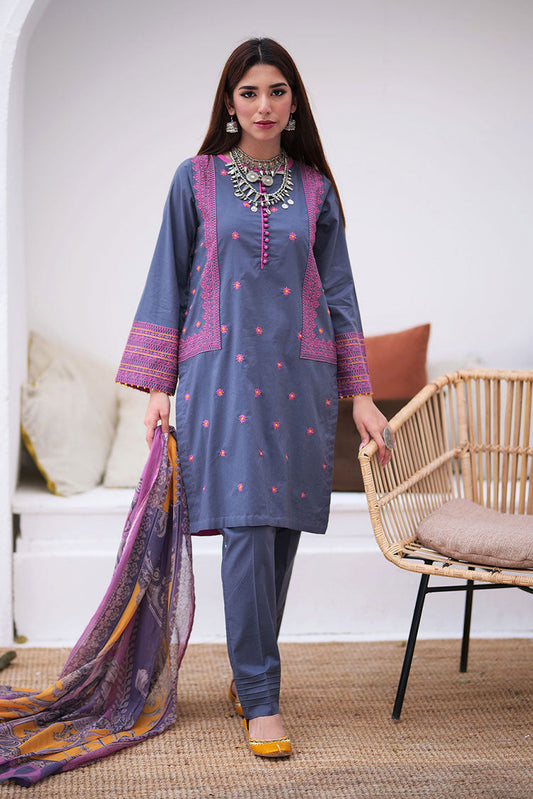 Picture of Senorita - LAD-02138 | Grey Multicolor | Casual 3 Piece Suit  | Cotton Plain Cambric - Available at Raja Sahib