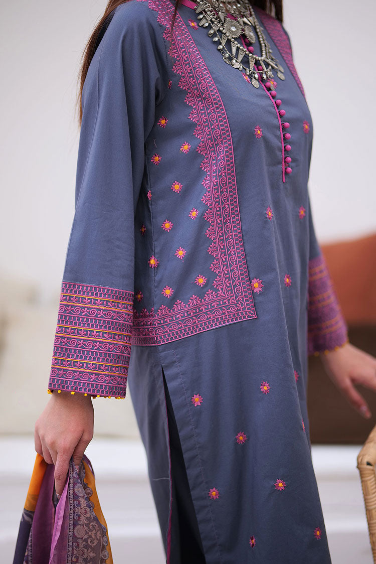 Picture of Senorita - LAD-02138 | Grey Multicolor | Casual 3 Piece Suit  | Cotton Plain Cambric - Available at Raja Sahib